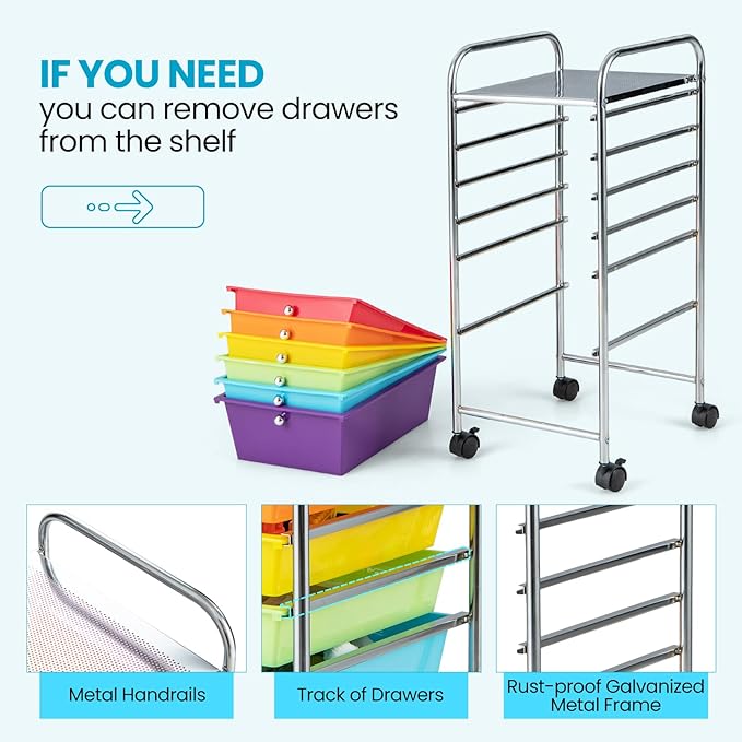 Giantex 6 Storage Drawer Cart Rolling Organizer Cart for Tools Scrapbook Paper Home Office School Multipurpose Mobile Utility Cart (Tomato, Orange, Light Green, Turquoise, Purple)