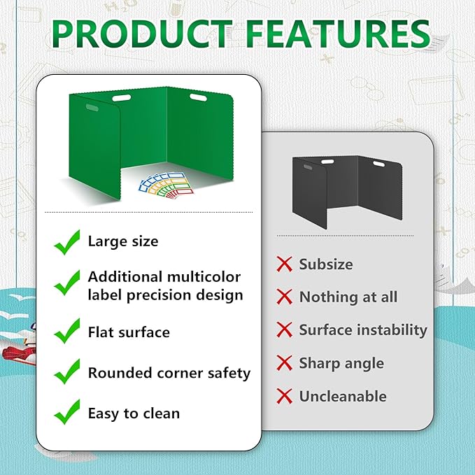 24Pack Desk Dividers for Students 14 × 17.5 × 14 Inch Plastic Durable and Waterproof Black Privacy Folders Shields Test Dividers with Classroom Privacy Boards for School Study Supplies (24PCS Green)