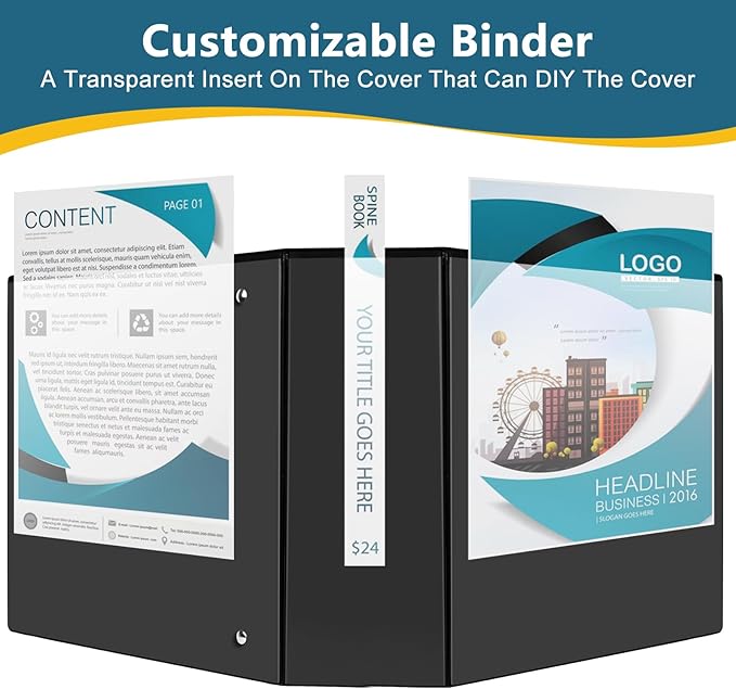 CIXILDTS 4" 3 Ring Binder, Standard 4-Inch Slant-D Ring Binder Fit Letter Size Paper, Presentation View Binders, 6 Packs, Black