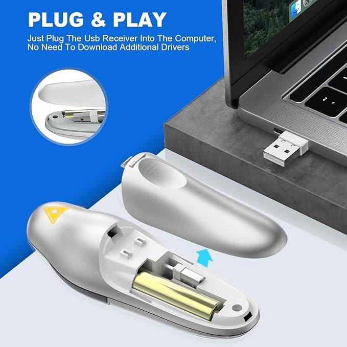 QUI Presentation Clicker Wireless Presenter Remote Clicker for PowerPoint Presentation Remote, PowerPoint Slide Advancer for Mac/Windows/Linux, Google Slide/PPT/Keynote, USB A&C, Silver