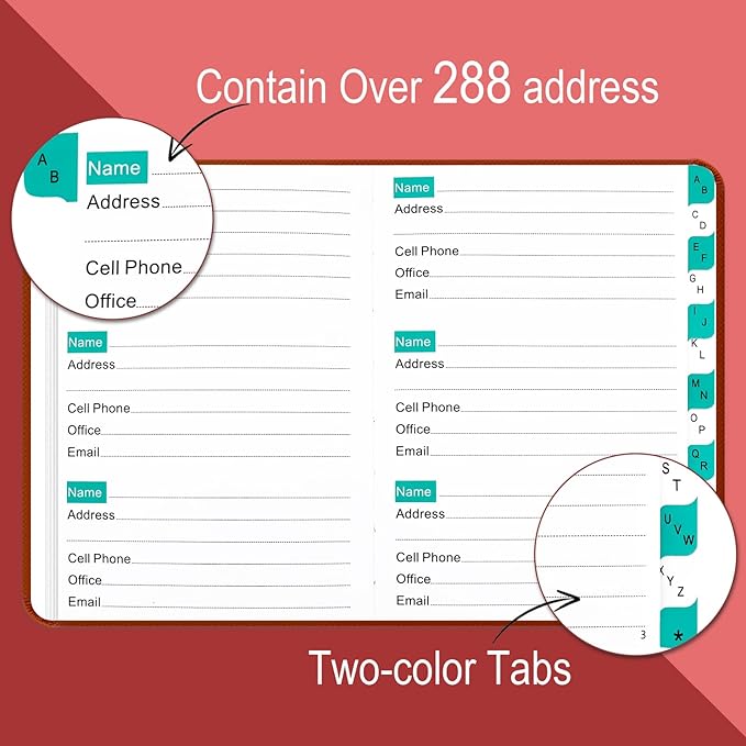 BLESWIN Address Book with Alphabetical Tabs, Hardcover Address Book for Record Contacts, Small Address Book to Store All Your Important Informations in One Place, 6.1x4.7" – Red