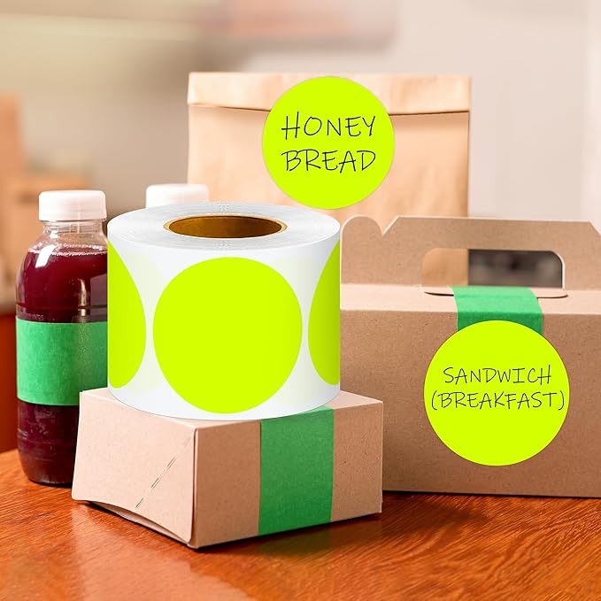 3 Inch Round Color Coding Labels (500 per Roll) - Colored Dot Stickers Round Labels for Inventory, Warehouse, Office Organizing - Fluorescent Yellow Circle Stickers