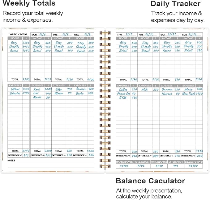 Heveboik Income & Expense Log Book - A5 Income and Expense Tracker for Small Business, Accounting Bookkeeping Tracking for Woman and Man, 5.8" x 8.3", Rose Leaf