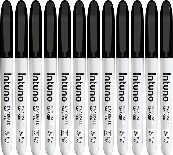INTUNO Dry Erase Markers, 108 Count Black, Fine tip, Low-Odor, Perfect for Office, Teaching, Meeting, Presentation, Classroom, Home