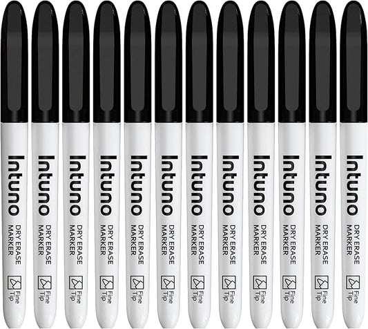 INTUNO Dry Erase Markers, 108 Count Black, Fine tip, Low-Odor, Perfect for Office, Teaching, Meeting, Presentation, Classroom, Home