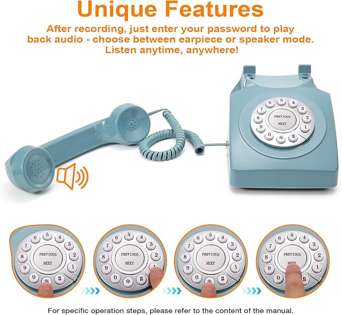 Rotkfst Guest Book Audio Wedding Phone,Record Voice Messages,Retro Guest Book for Wedding or Birthday Party Message Voicemail,Save The Blessings of Your Relatives and Friends（Blue）