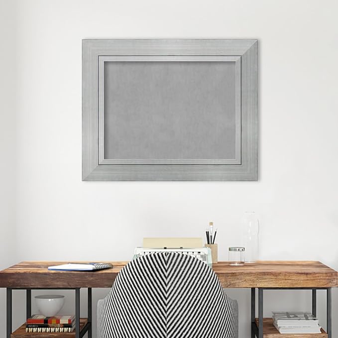 Amanti Art Silver Framed Magnetic Board 25x31 Medium Vision Board for use with Magnets, 100% Metal Sheet to Display Items as Office Decor or for Home Organization in mudroom, Kitchen or Kids Room