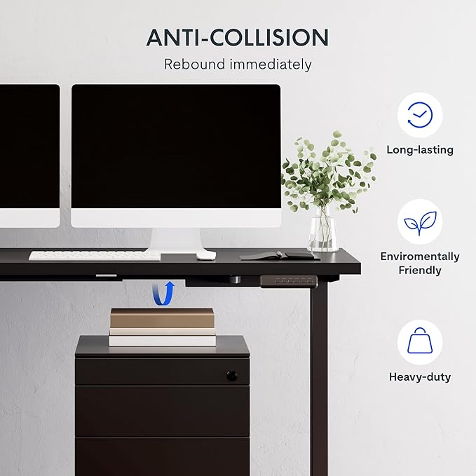 FLEXISPOT L Shaped Standing Desk, 63 x 55 Inch Electric Height Adjustable Corner Desk, Sit Stand Computer Workstation, Preset Controller, Home Office, Black Frame with Black Top