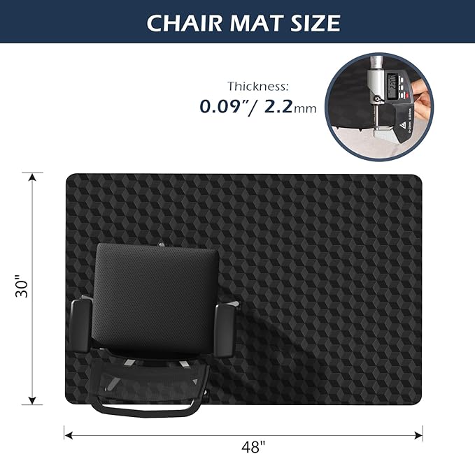 SALLOUS Chair Mat for Carpet, 30" x 48" Office Chair Mat for Carpeted Floors, Heavy Duty Vinyl Floor Mat with Grips, Non-Slip Carpeted Floor Protector Computer Desk Mat for Home Office (Black)