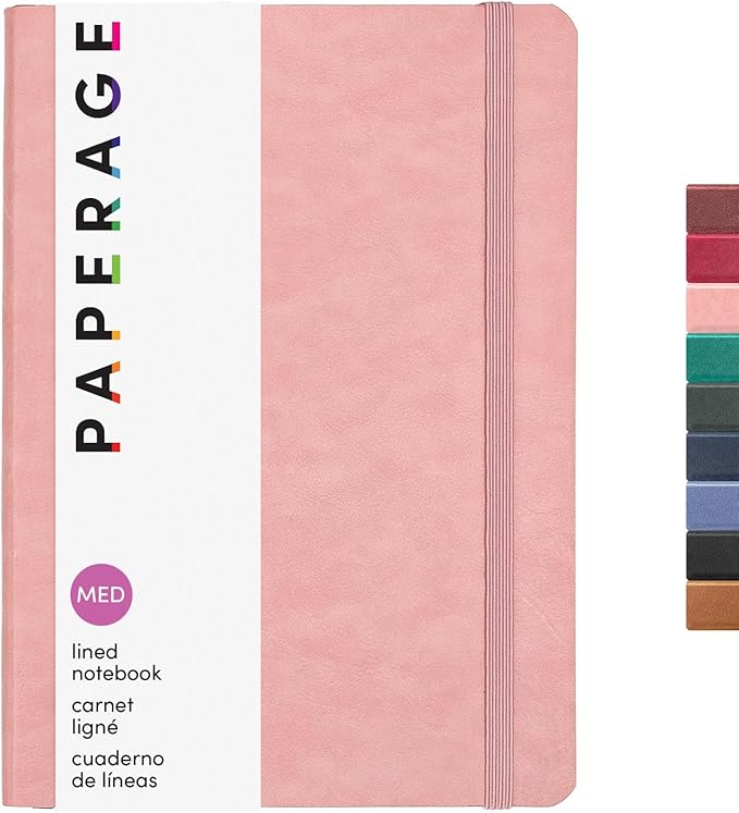 PAPERAGE Softcover Lined Journal Notebook (Blush), 160 Pages, Medium College Ruled Notebook, 5.6 inches x 7.9 inches - 100 GSM Thick Premium Paper, Soft Vegan Leather Journal for Home, Work & School