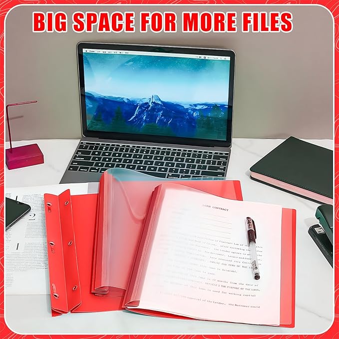 Teling 48 Pcs Clear Front Report Covers with Prongs Plastic Presentation Folders 3 Prong Resume Portfolio Folder for School(Red)