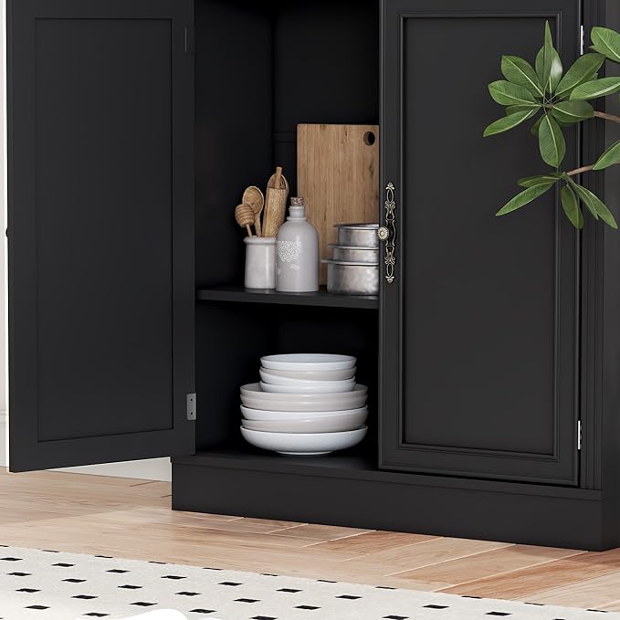 BORNOON 71.4" Tall Bookshelf with Cabinet, 5-Tier Floor Standing Bookcase with Doors & Adjustable Shelves, 31.5" Wide Storage Shelf, Metal Handles, Modern Organizer for Home Office, Living Room