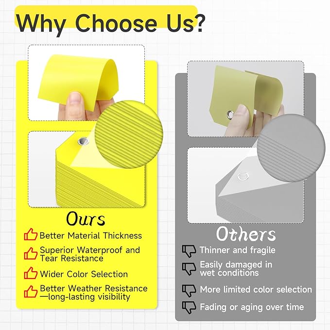XUWAIDSGN 100Pcs Yellow Plastic Shipping Tags, 4 3/4" x 2 3/8", Writable, Durable, Waterproof