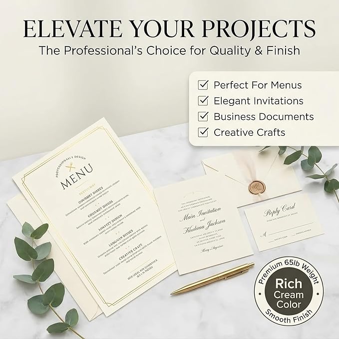 250 Sheets Cream Cardstock 8.5 x 11 Ivory Card Stock 65lb/176gsm Premium Off White Colored Sheets Thick Printer Paper for Cards Making, Office Printing, Wedding Invitations