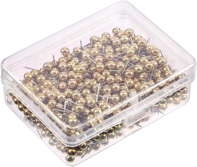 WILLBOND 500 Pack Map Push Pins Map Tacks Small Round Head Push Pins Thumb Tacks for Travel Picture Photo Bulletin Board Wall DIY Craft School Office Home(Gold,1/8 Inch)