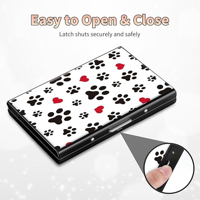BWEGRHE Slim Credit Card Holder, Cute Dog Paw Prints RFID Blocking Metal Wallet for Men & Women, Aluminum Minimalist Hard Case Pocket-Sized Business Cards Organizer (Fits Up to 10 Cards)