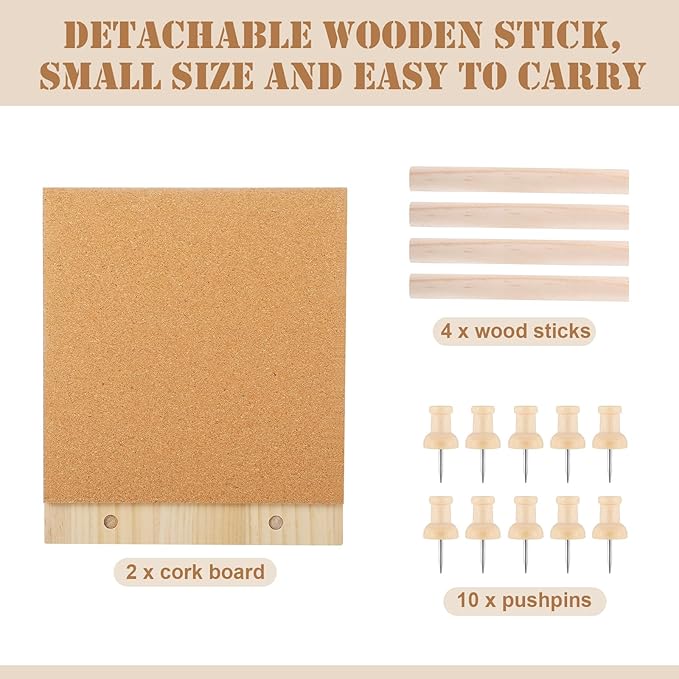Fiwochic 2 Pcs Desktop Cork Board 9.8'' x 8.3'' Wood Frame Bulletin Board with 12 Push Pins Display Message Memo Picture Boards for Home Office School Wall Decor