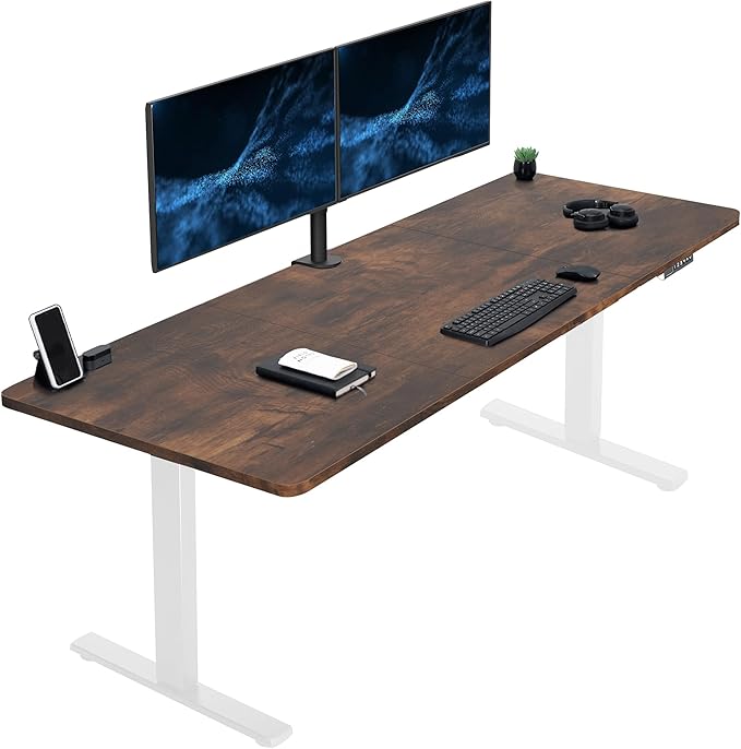 VIVO Large Electric 83 x 30 in Standing Desk, Memory Height Adjustment, 1B Series, Holds 220 lbs, Rustic Vintage Brown Top White Frame, DESK-KIT-1W8N