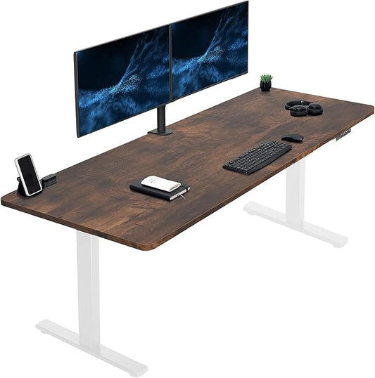 VIVO Large Electric 83 x 30 in Standing Desk, Memory Height Adjustment, 1B Series, Holds 220 lbs, Rustic Vintage Brown Top White Frame, DESK-KIT-1W8N