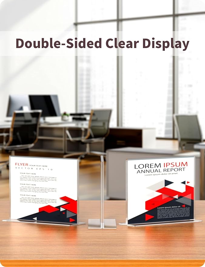 NIUBEE Acrylic Sign Holder 8.5x11 Inches 3 Pack Horizontal, T Shape Double Sided Clear Frames, Plastic Paper Flyer Display Holder, Document Menu Table Stand for Office, Store -Landscape
