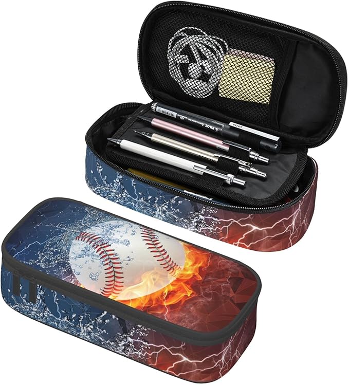 SNAPMADE Baseball Pencil Case Sports Pencil Box for Boys Men, Large Capacity Durable Pencil Pouch Storage Pen Bag Stationary Case with Double Zippers