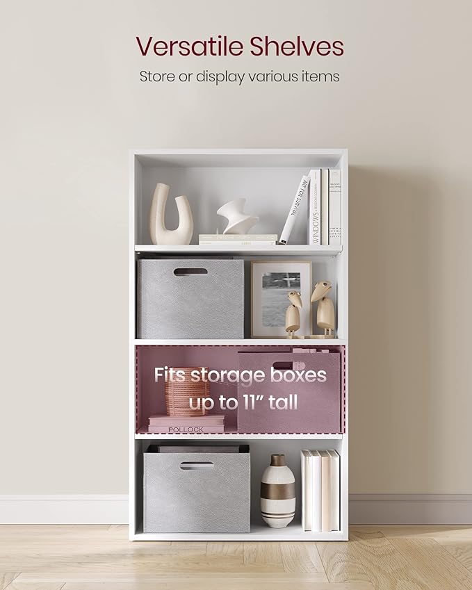 VASAGLE CUSTOS Collection - Bookshelf, 4-Tier Bookcase, Book Shelf, Open Storage Shelf, 9.4 x 23.6 x 42.4 Inches, for Living Room, Home Office, Dinning Room, Cloud White ULBC164T14 | Bookcase, Book Shelf, Open Storage Shelf, for Living Room, Home Offic...