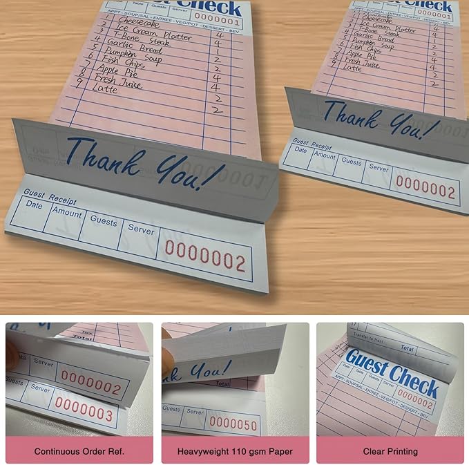4 Pack Pink Guest Checks Books for Servers, Server Note Pads, Waiter Checkbook, Waitress Notepad for Restaurants Supplies, Order Pad Paper Checks 50 Sheets/Pack, 200 Total Tickets