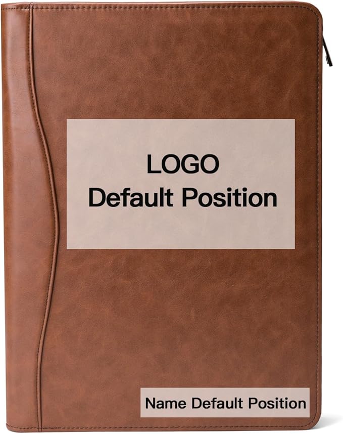 Geslun Personalized Vegan Leather Portfolio, Legal Size 8.5 x 14 Pad Holder, Custom Business Padfolio for Men Women, Zippered 14" Laptop Organizer, Professional Notepad Folio, Brown