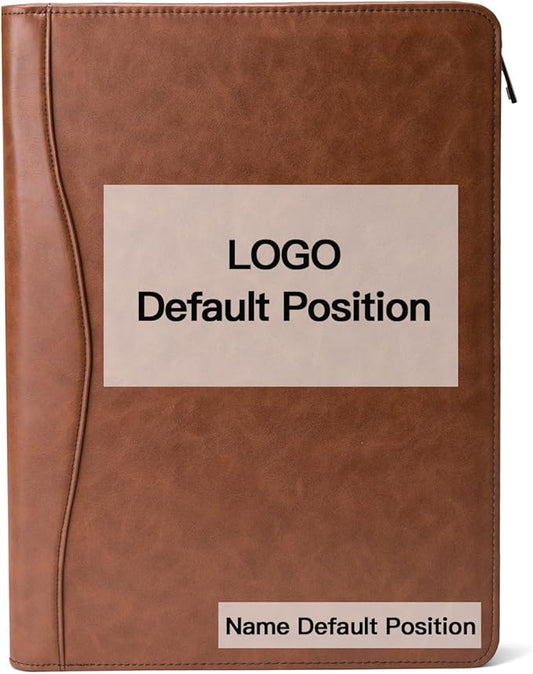 Geslun Personalized Vegan Leather Portfolio, Legal Size 8.5 x 14 Pad Holder, Custom Business Padfolio for Men Women, Zippered 14" Laptop Organizer, Professional Notepad Folio, Brown