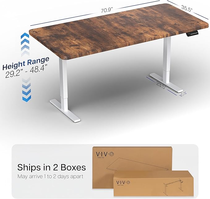 VIVO Electric 71 x 36 in Rustic Standing Desk, Memory Height Adjustment, 1B Series, Holds 220 lbs, Vintage Brown Top White Frame, DESK-KIT-1W7N-36