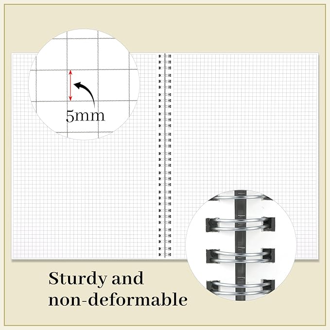 BESARME 80 Sheets Graph Paper Spiral Notebook 8.5" × 11", 2PCS Graph Paper Notebook College Ruled Spiral Notebooks for School Office