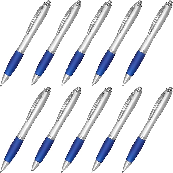 DISCOUNT PROMOS Ballpoint Pens With Rubber Grip, 10 pack, Black Ink Writing Pens in Bulk, Blue