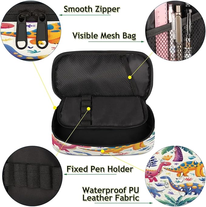 Pardick Pencil Case，Dinosaurs Cute Big Capacity Pencil Pouch Coin Pouch Stationery Organizer For Teen School