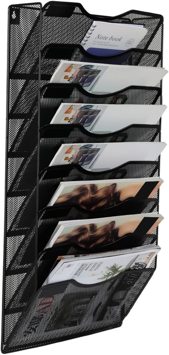 EasyPAG 8 Pocket Mesh Wall File Organizer, Hanging Paper Folder Holder with Classify Label, Vertical Wall Mount Mail Organizer for Office Home Classroom, Black