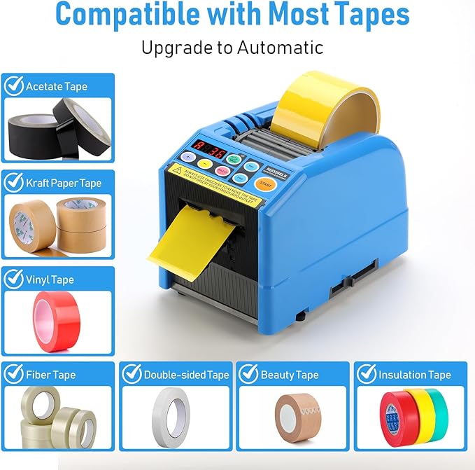 Automatic Tape Dispenser,Ribbon Cutting Machine,6-60mm Width, 5-999mm Length, Ideal for Shipping, Schools, Restaurants, Business & Home