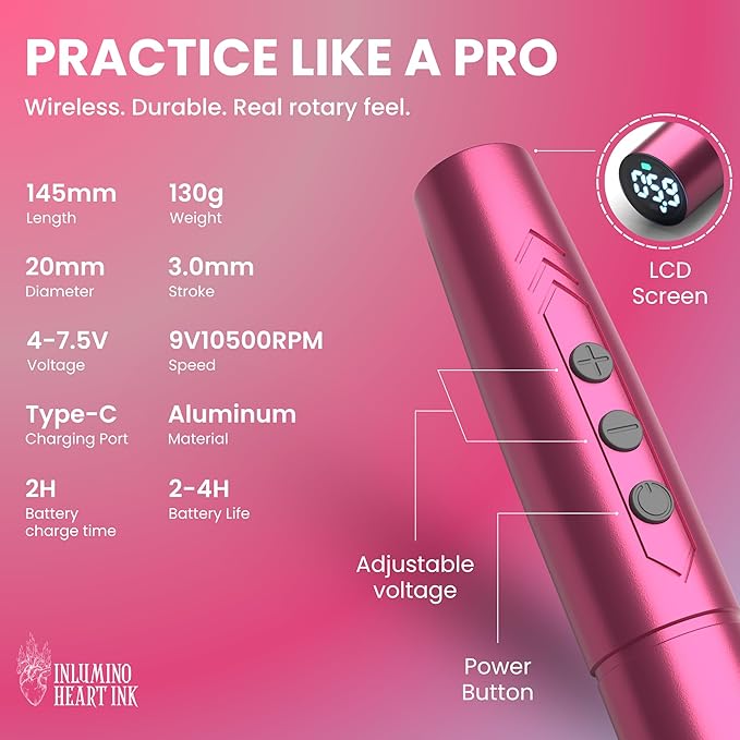 PMU Practice Pen – Wireless Precision Training Tool with 8 Ballpoint Cartridges – for Practicing Eyebrow, Lip, and Eyeliner Design Techniques on Paper – Includes 2 Batteries & Magnetic Case