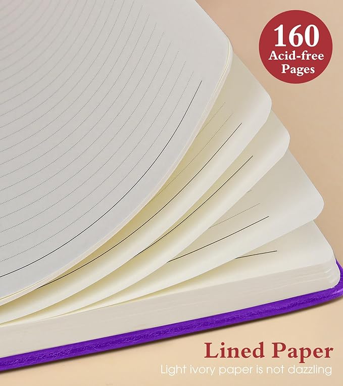 PAIBAS Lined Journal Notebook for Women Men, 160 Pages, A5 Hardcover Vintage Leather Journaling Notebooks for Work, School, Note Taking, Travel, Bible Study, Daily Diary for Writing 5.8"x8.5" (Purple)