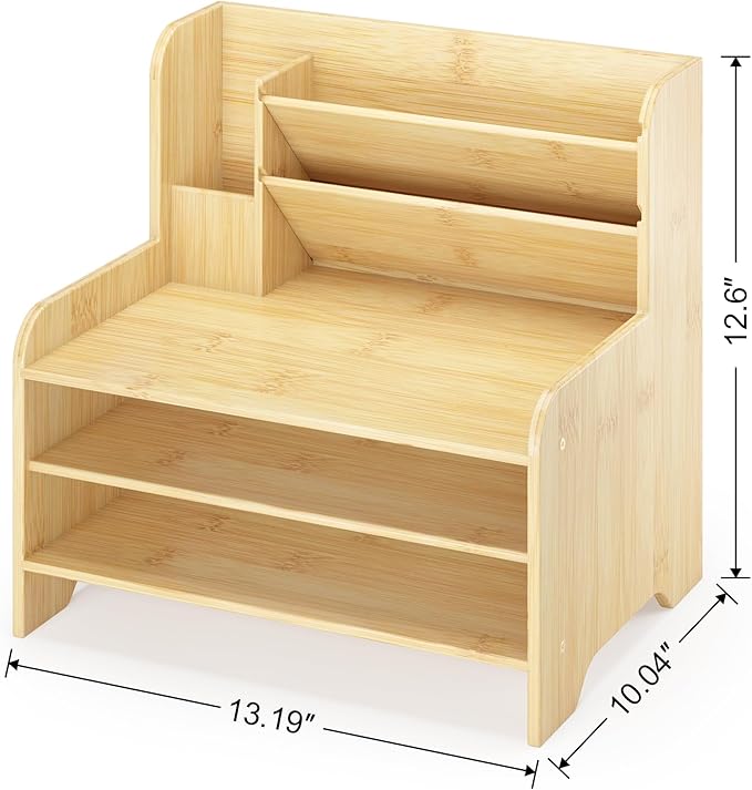 Wisuce Essentials Bamboo Desk Organizer Mail Holder Countertop Letter Tray File Organizer for Desk Letter Sorter Paper File Storage for School Home Office Supplies
