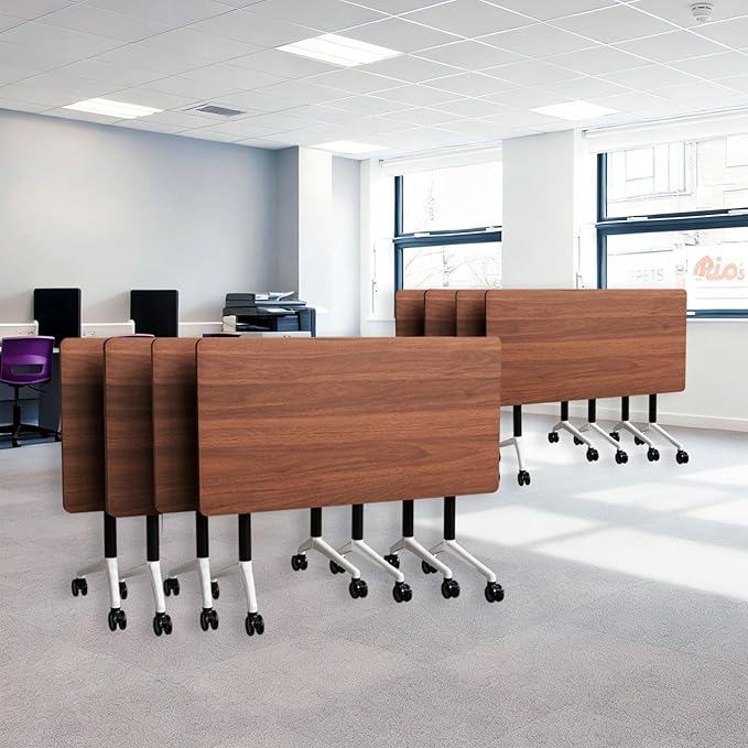 Goakwwuz Conference Room Table, Folding Conference Tables,Thicken Grey Tabletop,Flip Top Wooden Seminar Meeting Room Table for Conference Room Offices (8, Walnut, 61.0“)