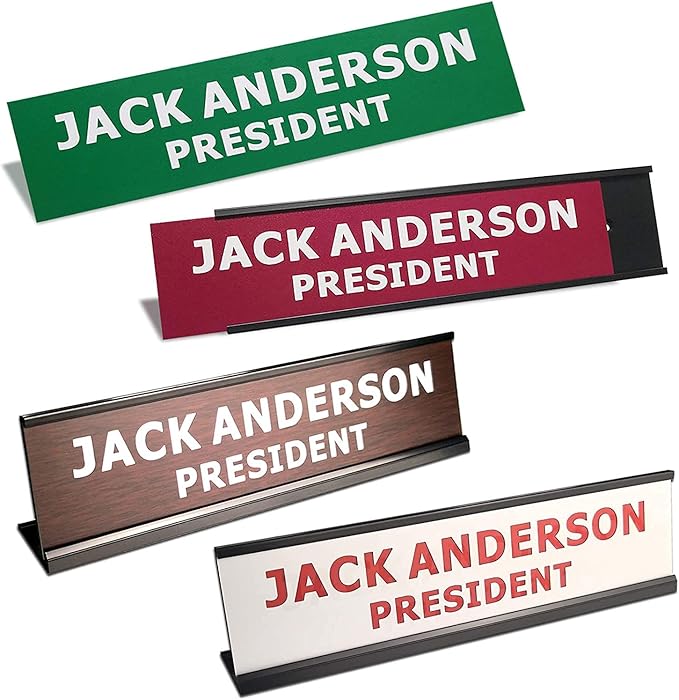 2" x 8" Custom Engraved Name Plate Personalized Office Nameplates with Wall or Desk Aluminum Holder