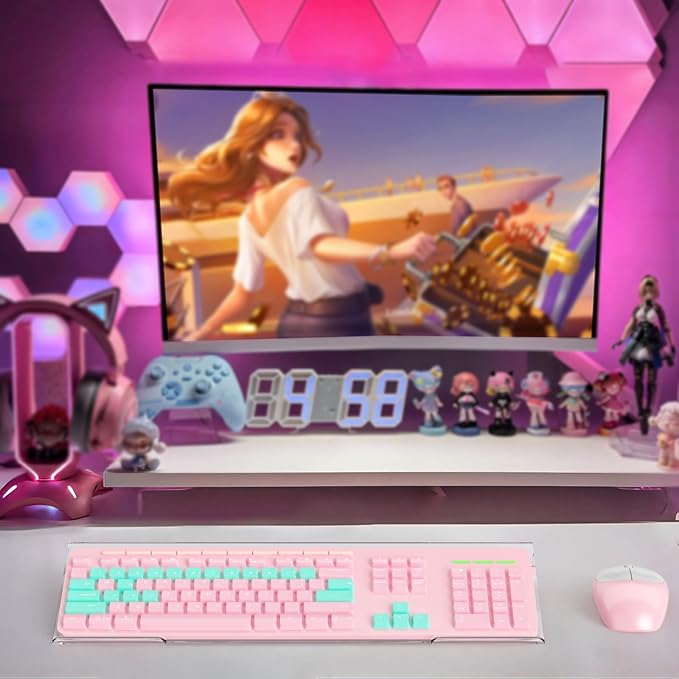 BEEGO Ergonomic Computer Keyboard Stand - Clear Acrylic Keyboard Riser Tilted Keyboard Holder Keyboard Tray with Lightpink Non-Slip Strip for Easy Typing at Home School Office Desk Accessories