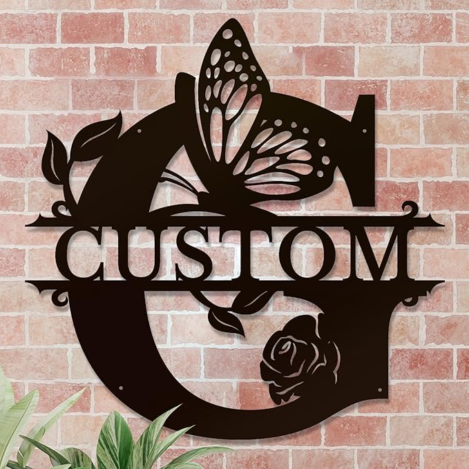 Personalized Custom Letter Name metal Signs,Custom Black Letter Monogram Wall Art Decor,Metal Signs Plaques Outdoor wall Decorative Signage (G)