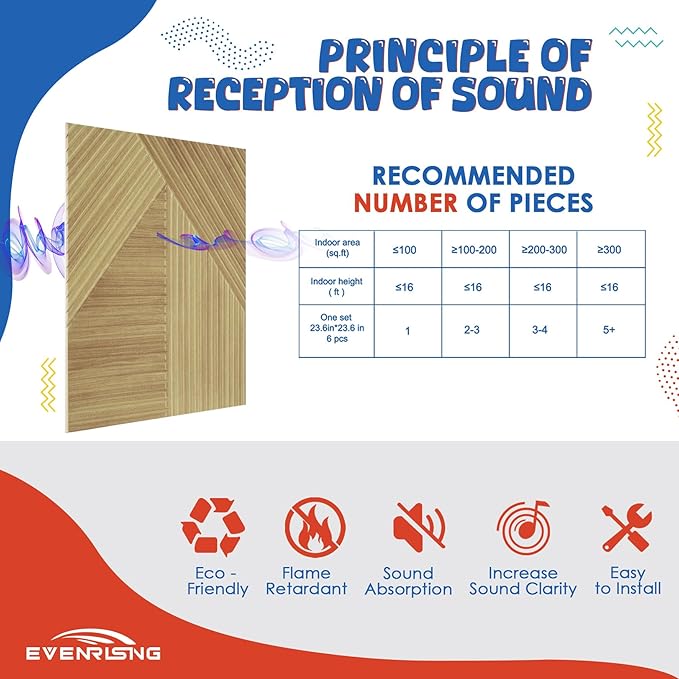 EVENRISING Large Acoustic Panels 6 Pack,Soundproof Wall Panels 23.6 x 23.6 Inches,Decorative Sound Panels,Self-Adhesive Acoustic Wall Panels for Home Studio Office, Harmony Geometric