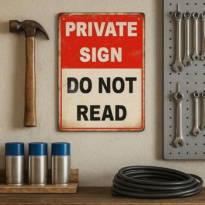 Funny PRIVATE SIGN DO NOT READ Tin Sign – 12x8 Inch Vintage Metal Wall Decor for Bedroom, Office, Man Cave, Dorm or Bar (NOread)