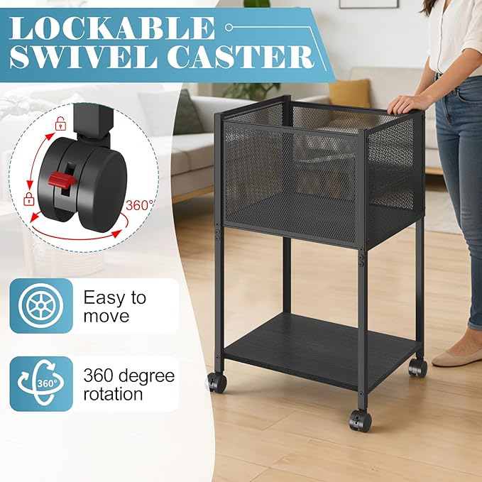 Sbanmao Letter/Legal Rolling File Cart, Narrow Mobile File Cabinet with Wheels Hanging Files, Metal Hanging File Folder Cart File Organizer Under Desk Storage for Home Office, Black