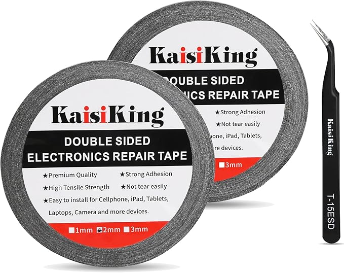 Kaisiking 2pcs 2mm x 50M LCD Repair Tape Phone Screen Adhesive Tape LCD Touch Screen Repair Tape with 1 Tweezers for Cell Phone, iPad, Tablets, Laptops, LCD Screen
