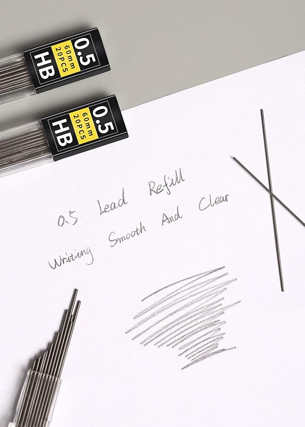 Lifreer 0.5 Lead Refills (1080 Pcs), Unbreakable 0.5 mm Lead Refills and 2 Premium Erasers, Long Lasting HB Pencil Lead 0.5 Refill,Mechanical Pencil Lead 0.5mm for Students & Professionals