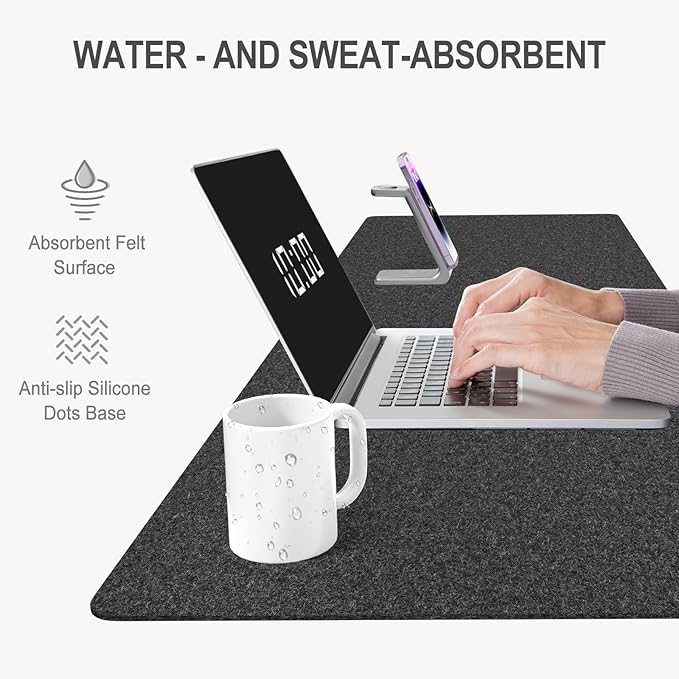 Auhoahsil Felt Desk Mat, Minimalist Large Mouse Pad XXL 35.5 x 15.7 in, Desk Matt for Desktop, Keyboard, Laptop, Computer, Office, Work from Home, Gaming, Dark Gray