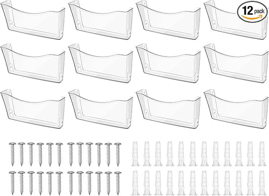 Colarr 12 Pcs Expandable Pocket Wall File Set Plastic Wall Mountable Space Saving Files Office Wall Organizer Wall Mount File Holder Wall Hanging File Organizer for Mail Letter Magazine (Clear)