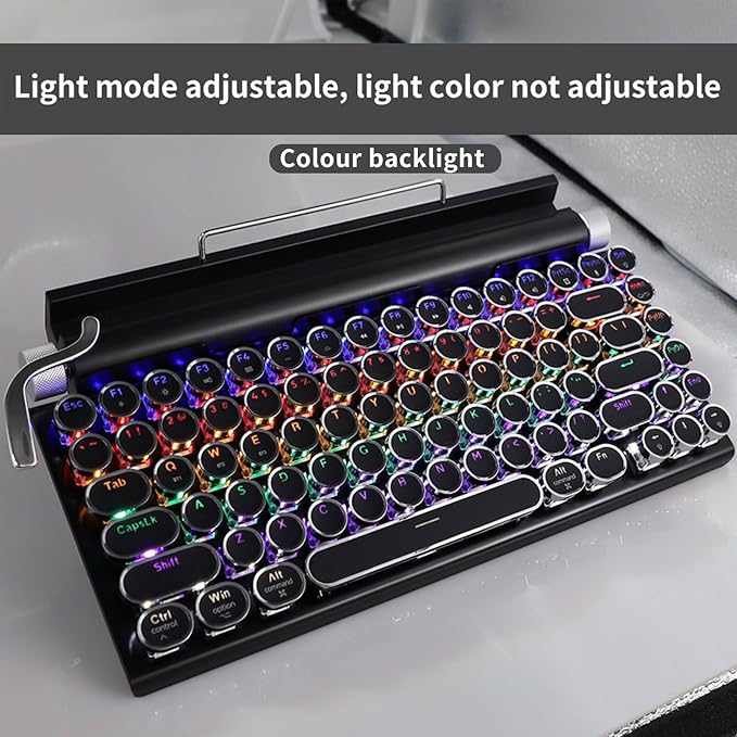 Adventurers Typewriter Style Retro Mechanical Keyboard LED Backlight 83 Keys Bluetooth 5.0 Blue Axis, Suitable Desktop Computers/Laptops Mac/Mobile Punk Keys, Black, 12.8 x 6.6 x 1.6 inches
